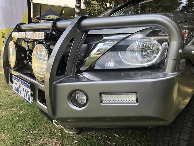 Closed-up of grey bull bars of a 4wd.