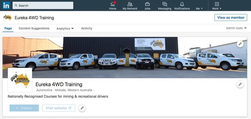 Header and profile information of Eureka 4WD Training at LinkedIn.